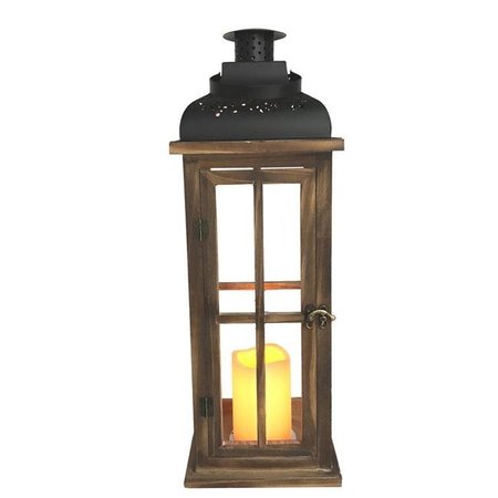 MEADOWCREEK Meadowcreek 8050433 20 in. Metal & Wood Decorative Lantern; Black & Brown 8050433